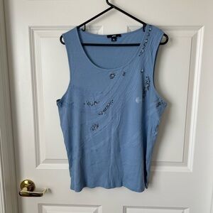 Anne Klein Sport Women's Size XXL Tank Top Blouse Beaded Blue Ribbed